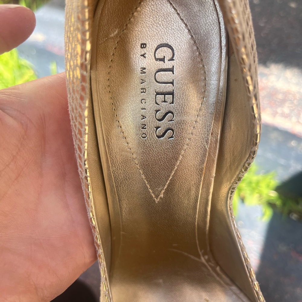 Guess by Marciano Gold Snakeskin Pointed-Toe Stiletto Heels - Picture 4 of 5
